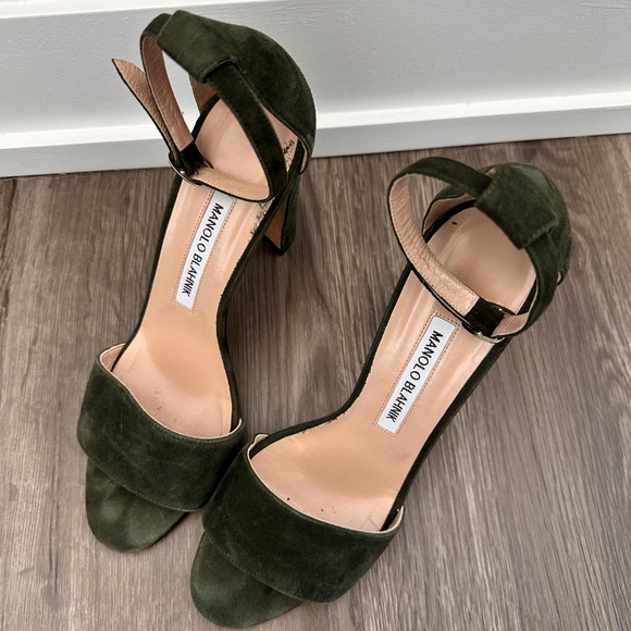 Manolo Blahnik Green Suede Sandals - Picture 1 of 5